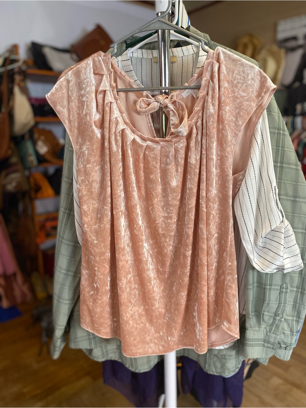 LC Lauren Conrad Blush Velvet Tie-Neck Blouse